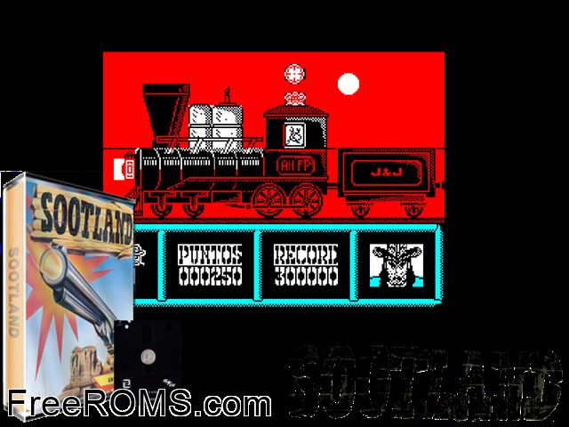 Sootland (S) (19xx) [t1] Amstrad CPC game showing 3D box cover and gameplay screenshot